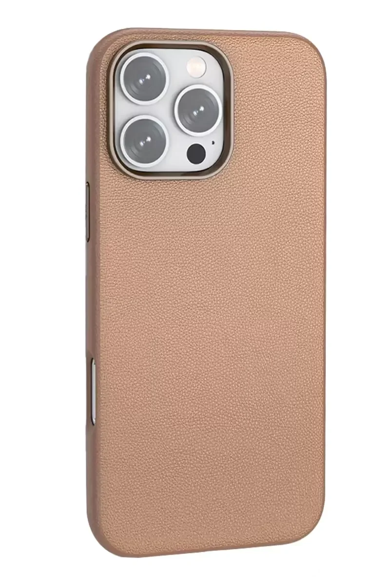 iPhone 16 Pro Max ile Uyumlu Wonder Deri Magsafe Kapak - Bronz