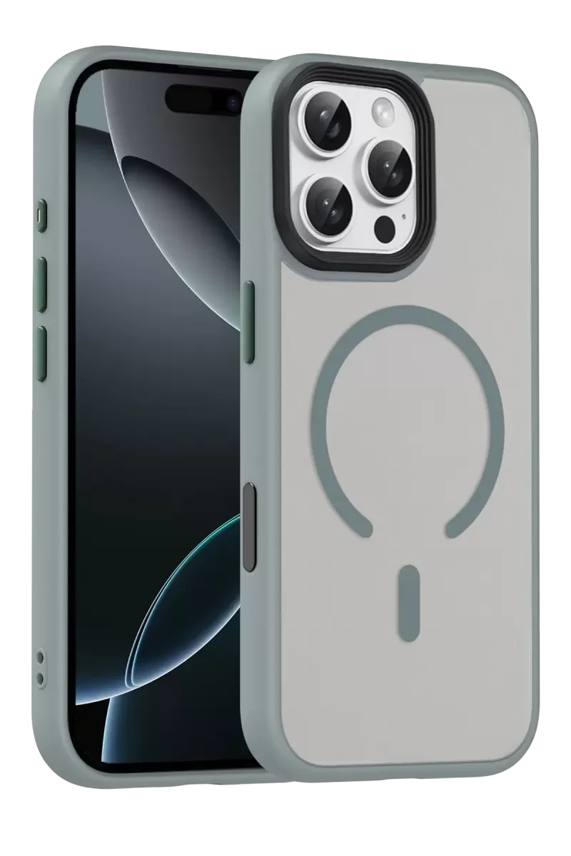 iPhone 16 Pro Max ile Uyumlu Megane Magsafe Kılıf - Titan Gri Askeri Sınıf Koruma