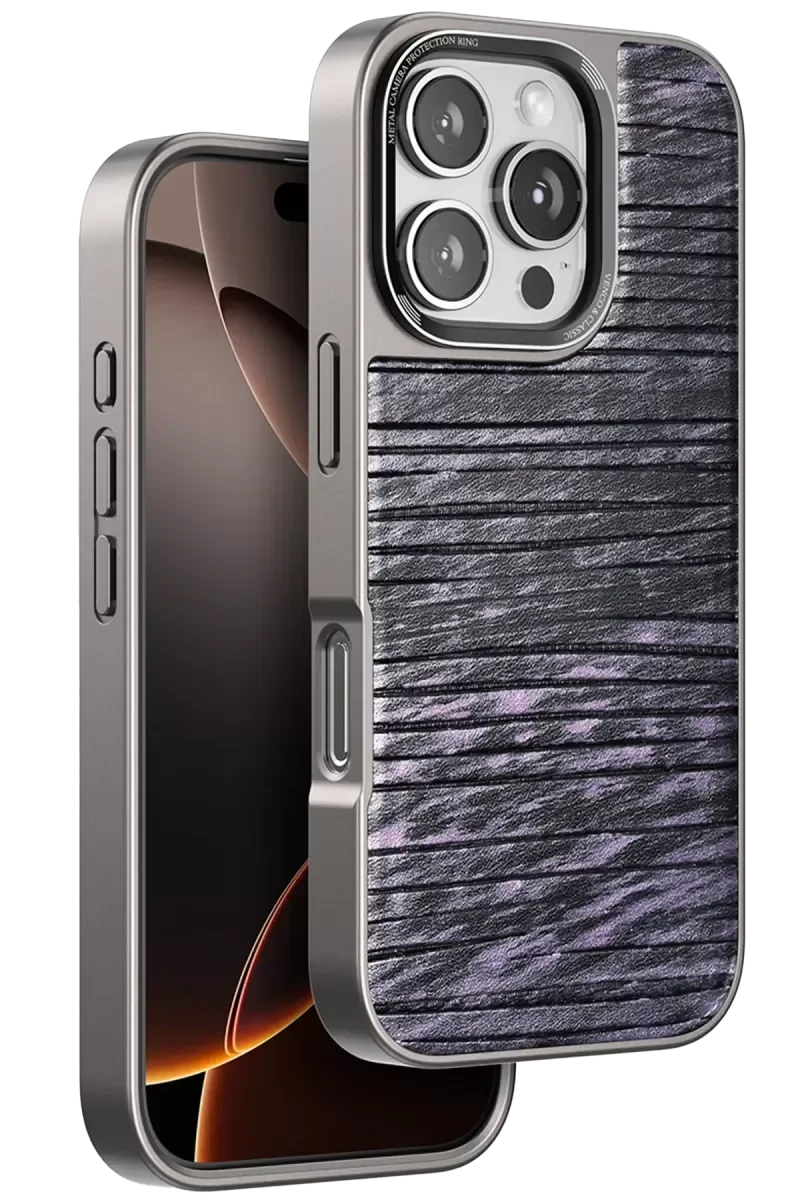 iPhone 16 Pro Max ile Uyumlu Wave Kapak - Derin Mor Suni Deri Şık Kılıf