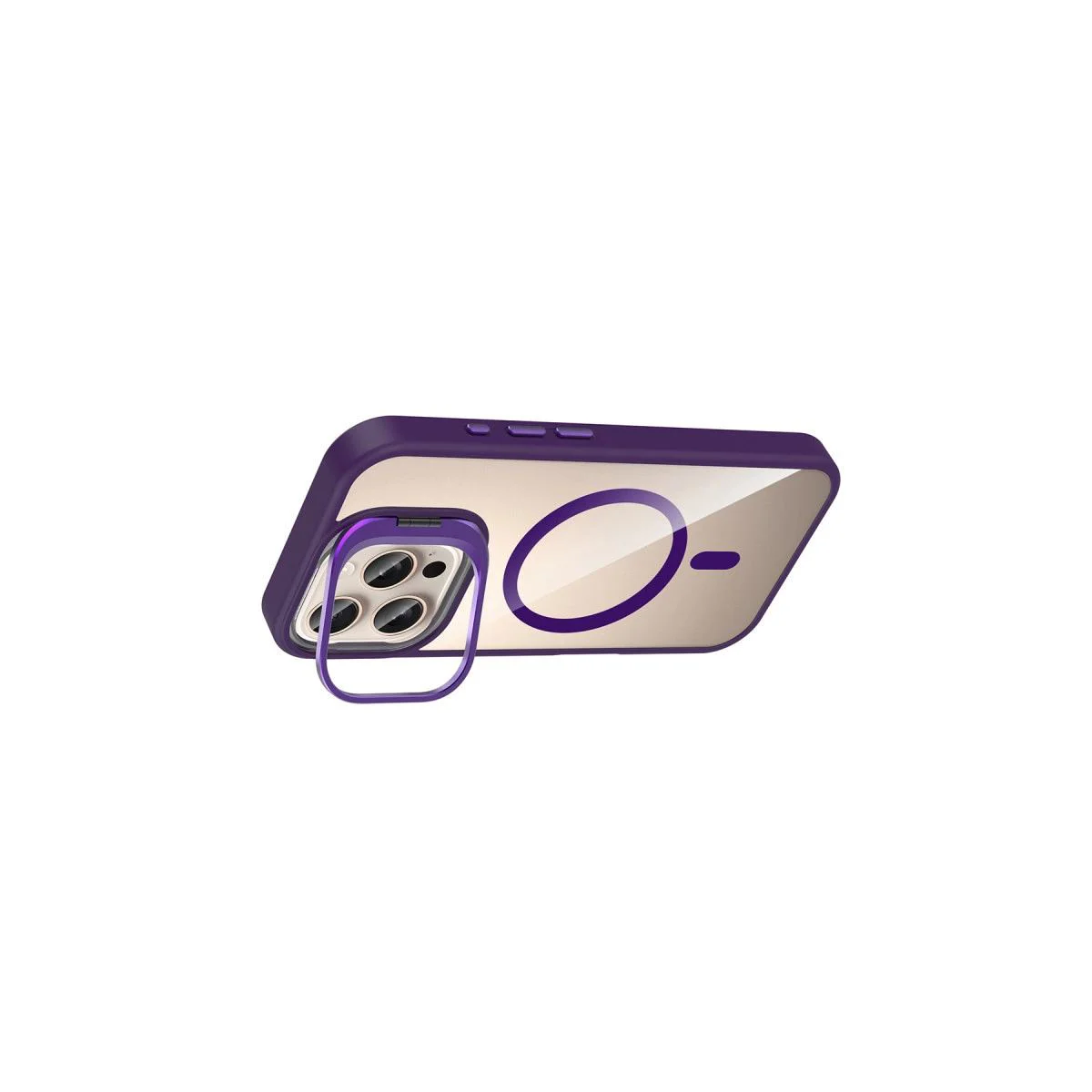 iPhone 16 Pro Max ile Uyumlu Remim Lensli Magsafe Standlı Kılıf - Derin Mor iPhone 16 Pro Max ile Uyumlu Remim Lensli Magsafe Standlı Kılıf - Derin Mor