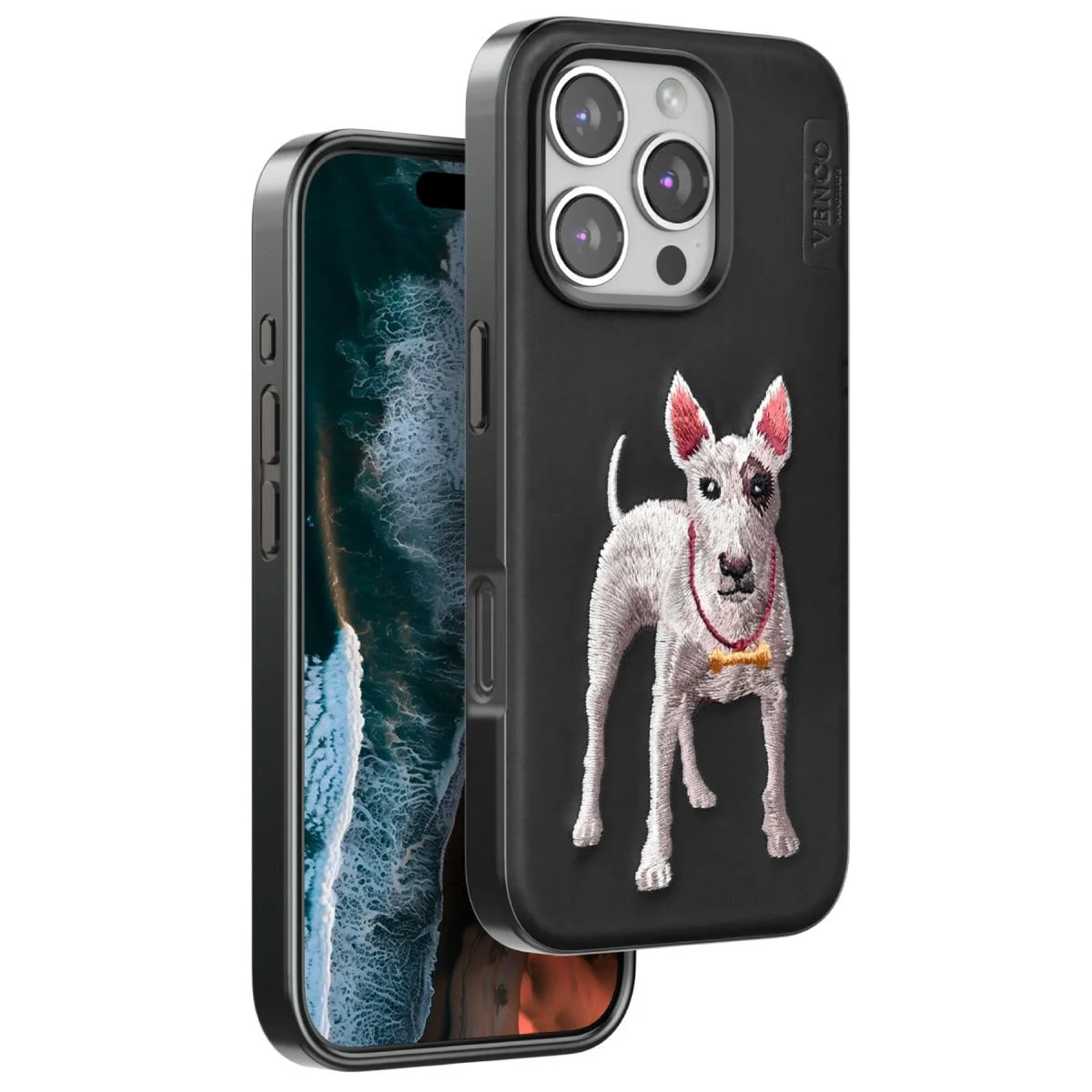 iPhone 16 Pro Max ile Uyumlu Perma Desenli Kapak - Siyah Deri Görünümlü Köpek Figürlü Telefon Kılıfı Fiyatı, Yorumları ve Özellikleri