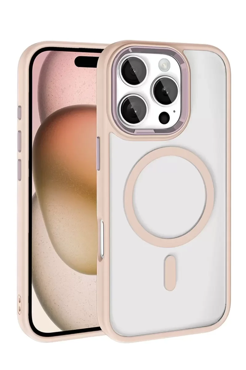 iPhone 16 Pro Max ile Uyumlu Magsafe Kapak - Pembe, Askeri Sınıf Tam Koruma