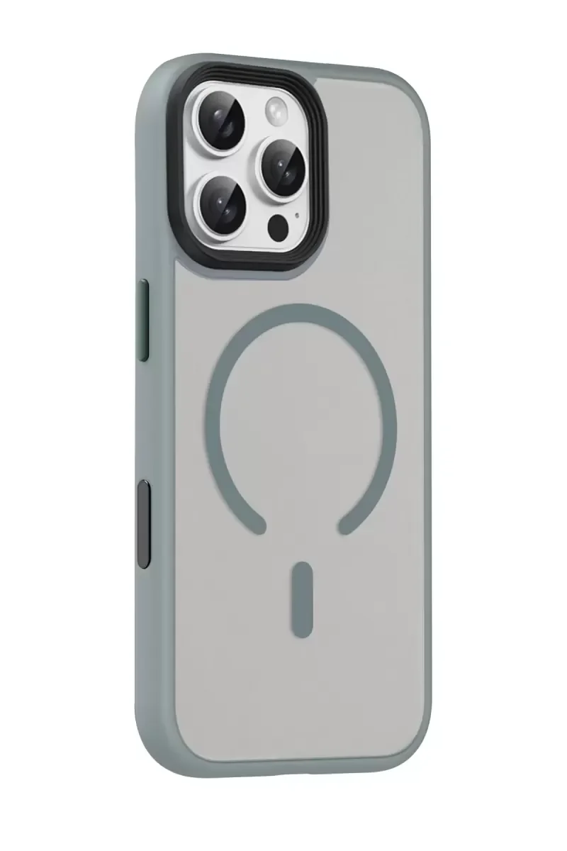 iPhone 16 Pro Max ile Uyumlu Megane Magsafe Kılıf - Titan Gri Askeri Sınıf Koruma