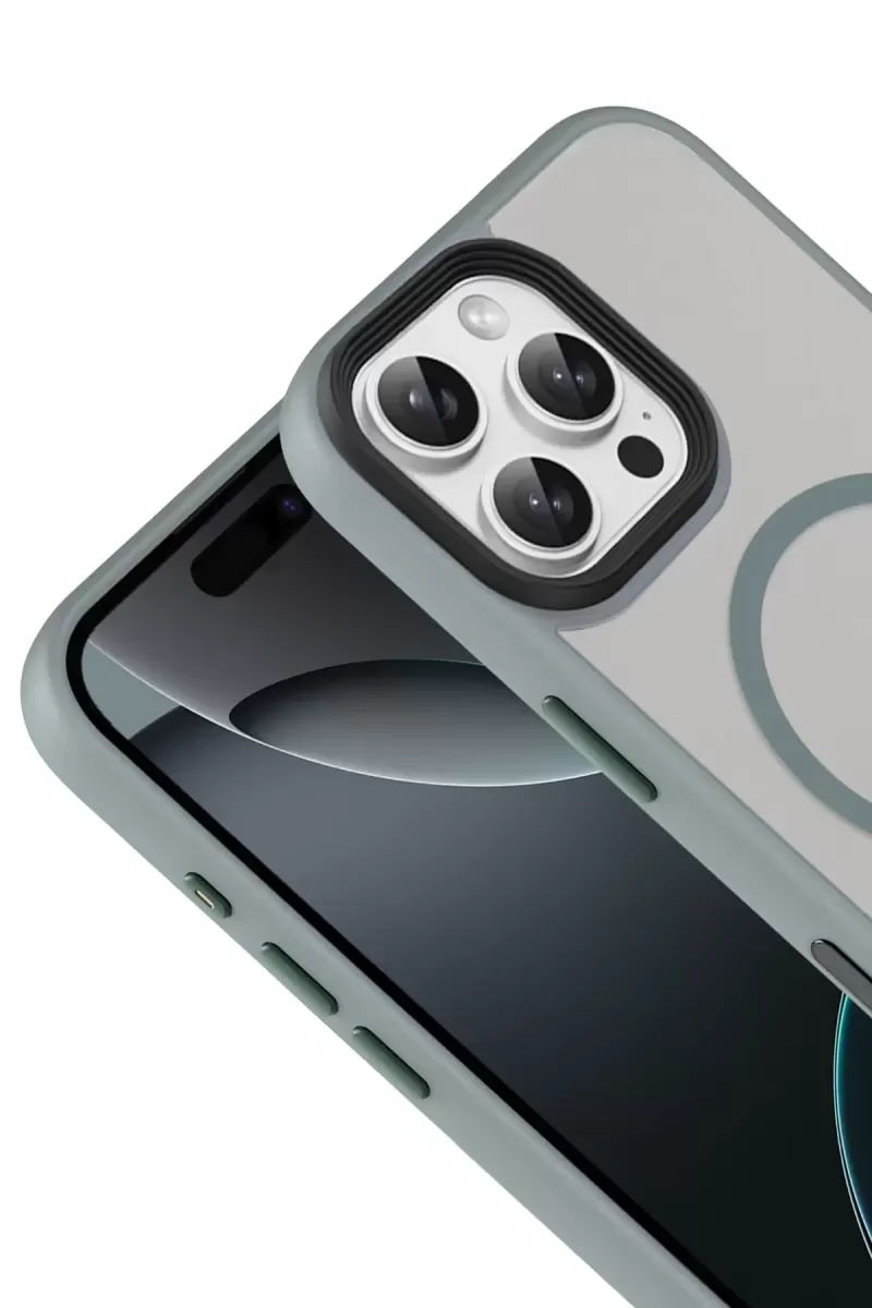 iPhone 16 Pro Max ile Uyumlu Megane Magsafe Kılıf - Titan Gri Askeri Sınıf Koruma