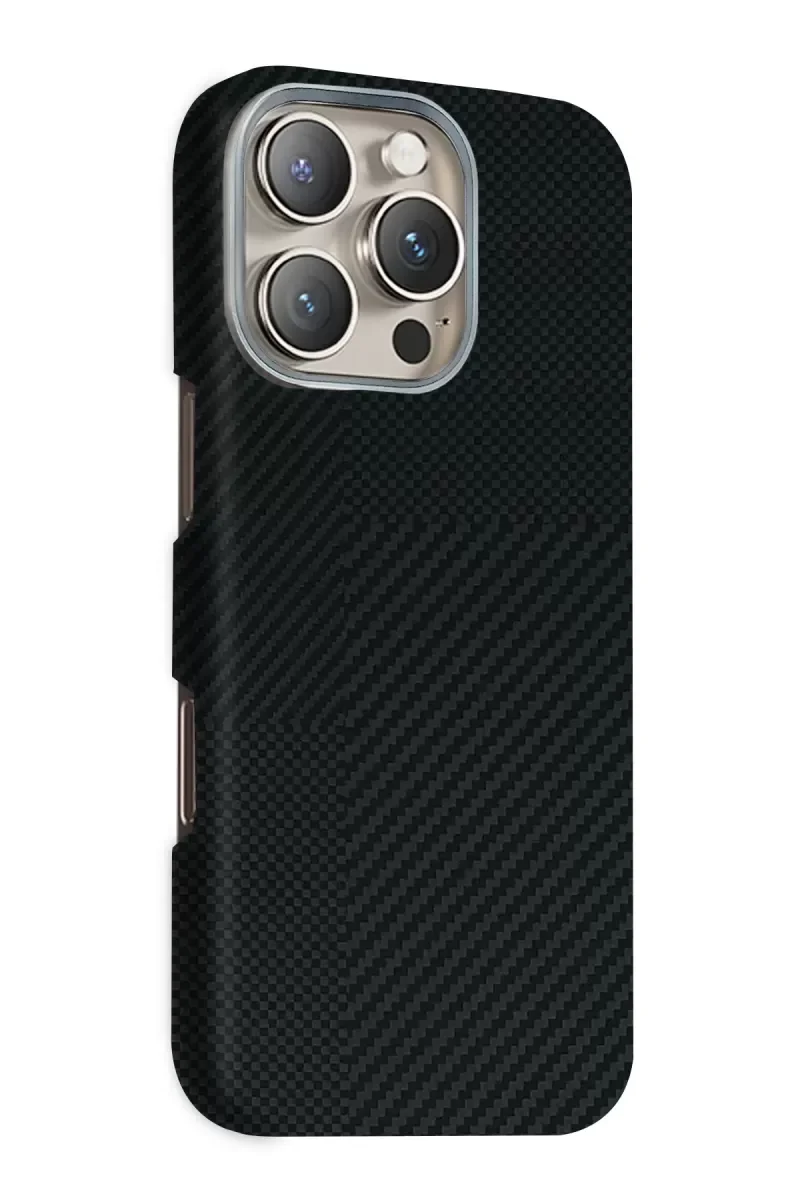 iPhone 16 Pro Max ile Uyumlu Volt MagSafe Kapak - Siyah Kevlar Desenli Darbe Emici Telefon Kılıfı