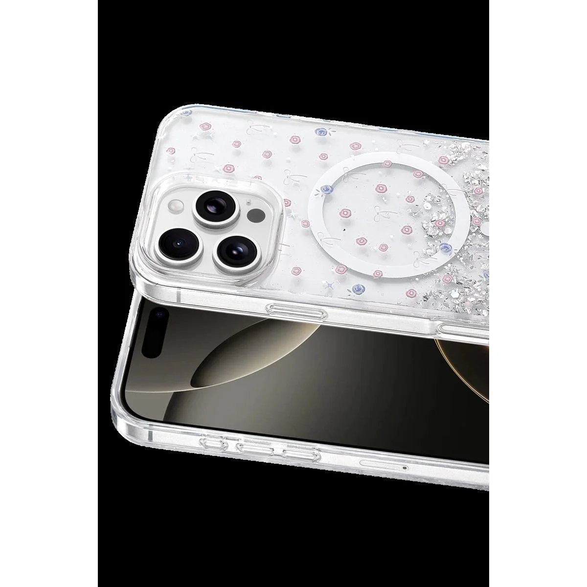 iPhone 16 Pro Max ile Uyumlu Misk Simli Magsafe Kılıf - Kristal Şeffaf Darbe Korumalı iPhone 16 Pro Max ile Uyumlu Misk Simli Magsafe Kılıf - Kristal Şeffaf Darbe Korumalı