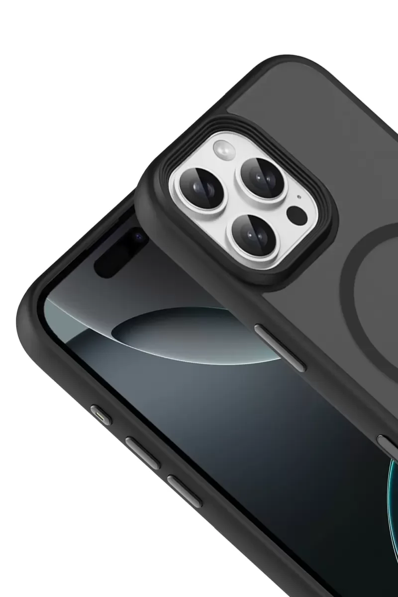 iPhone 16 Pro Max ile Uyumlu Megane MagSafe Kılıf - Siyah, Tam Koruma