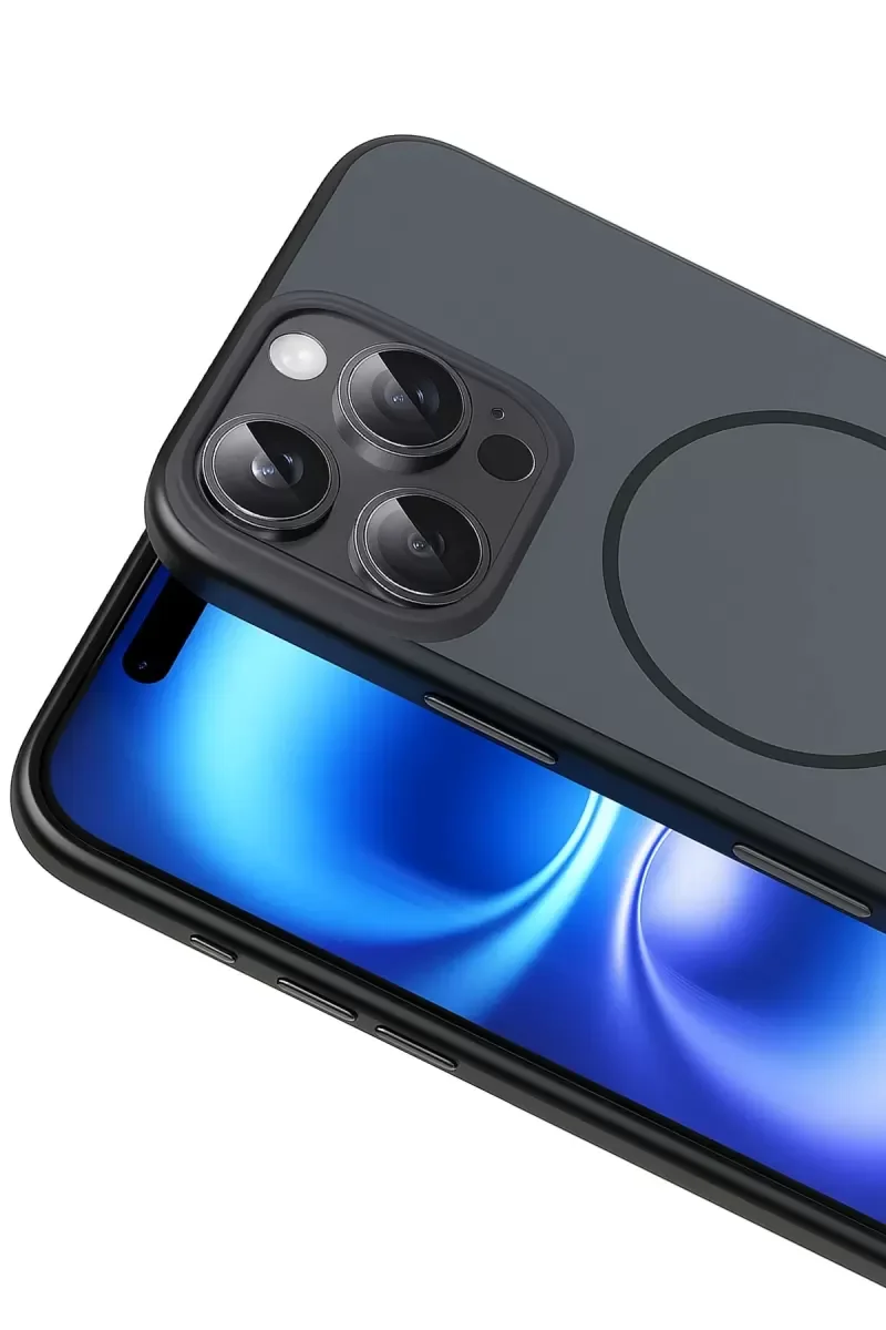 iPhone 16 Pro Max ile Uyumlu MagSafe Şarj Destekli Siyah Silikon Kılıf - Darbe Koruma