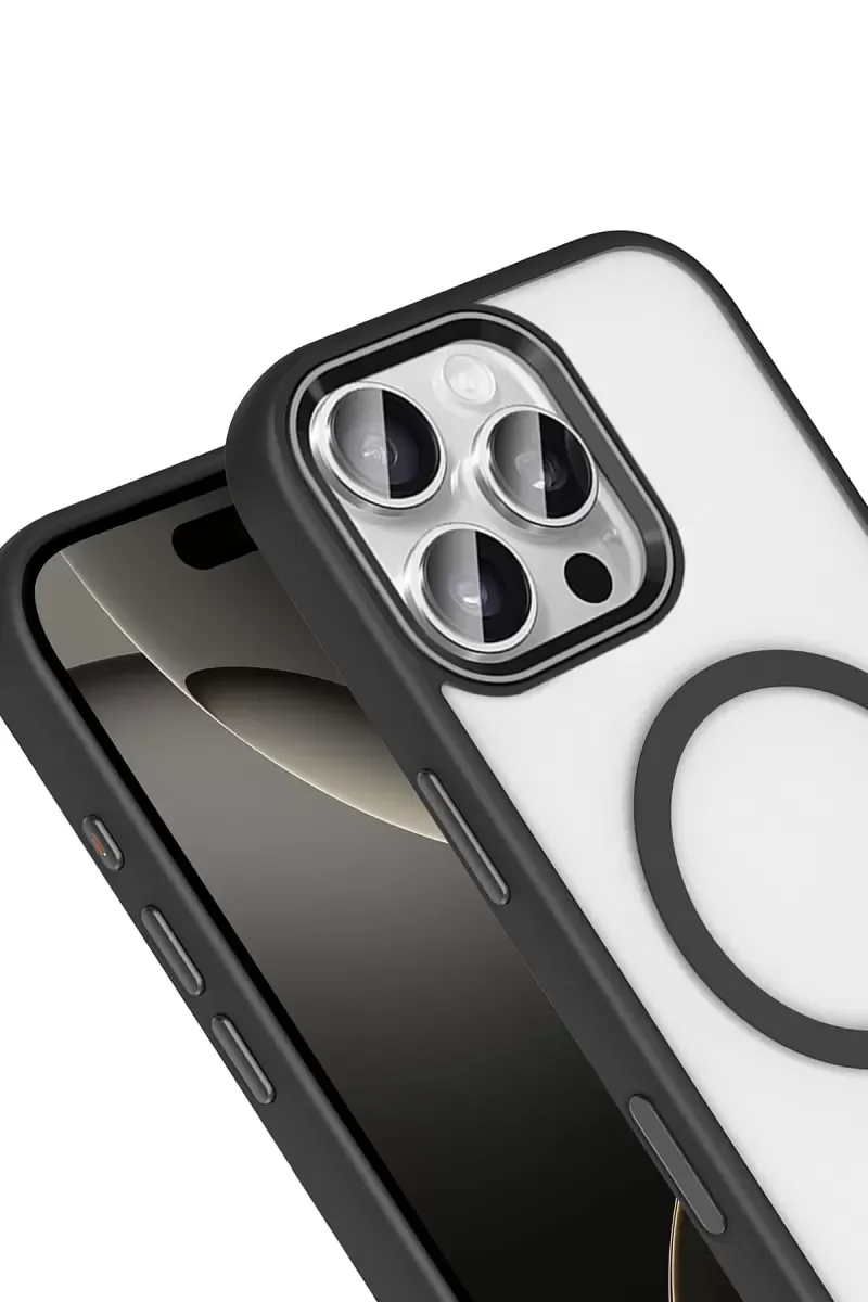 iPhone 16 Pro Max ile Uyumlu MagSafe Kılıf - Siyah, Askeri Sınıf Darbe Koruma