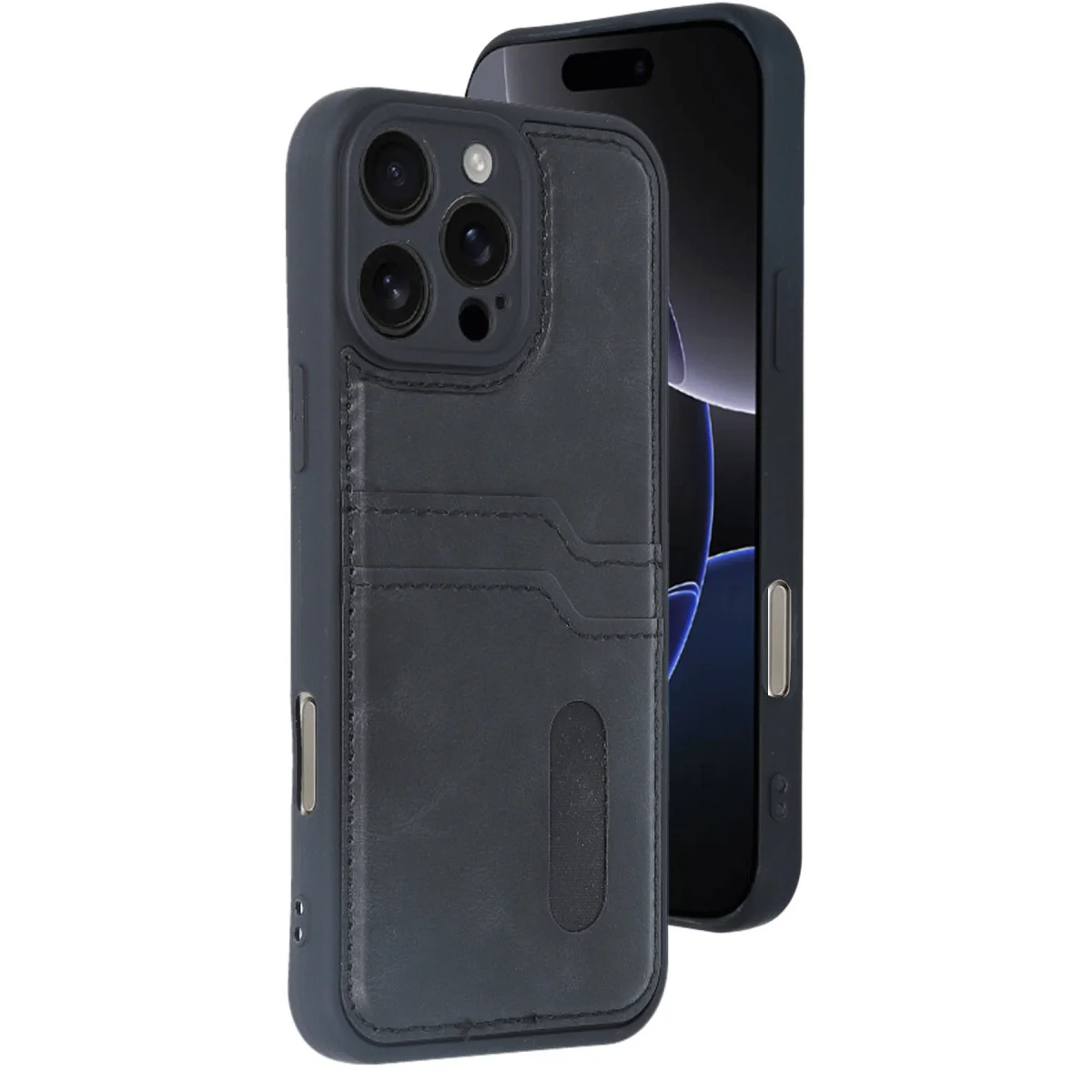iPhone 16 Pro Max Kılıf Sara Kartvizitli Deri Kılıf - Siyah Premium Koruma