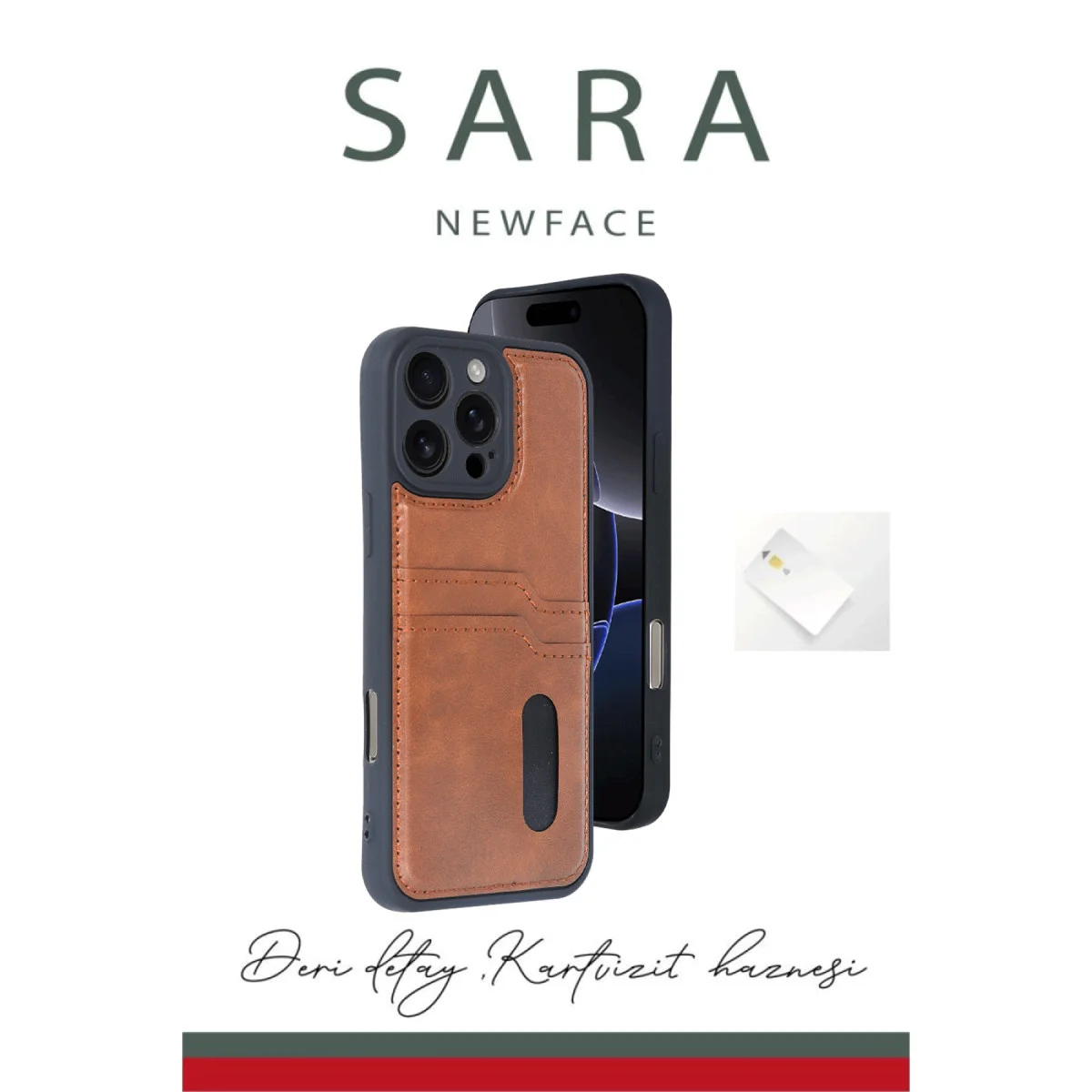 iPhone 16 Pro Max Kılıf Sara Kartvizitli Deri Kılıf - Siyah Premium Koruma