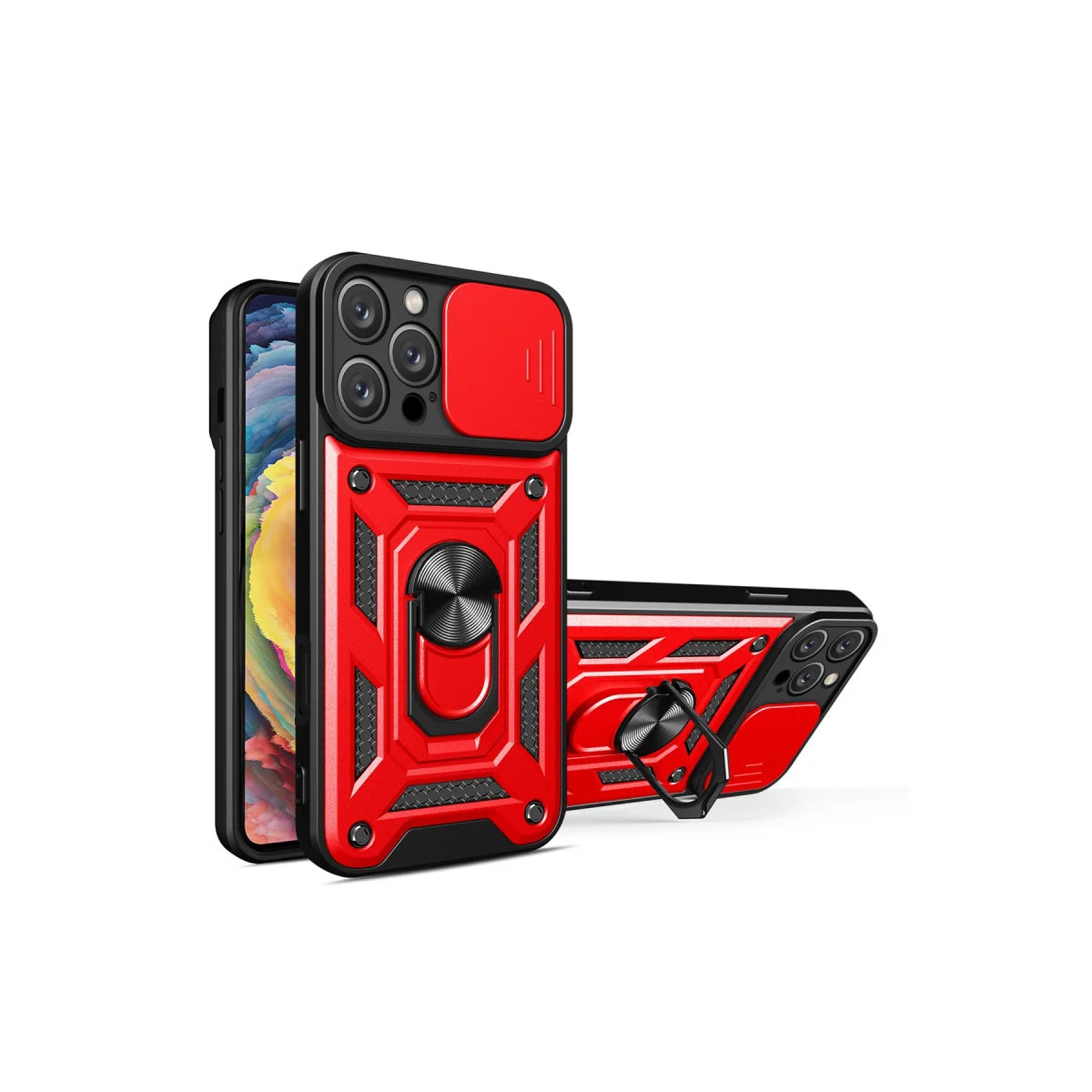 iPhone 16 Pro Max Kılıf Pars Lens Yüzüklü Silikon - Kırmızı Premium Korumalı Kılıf