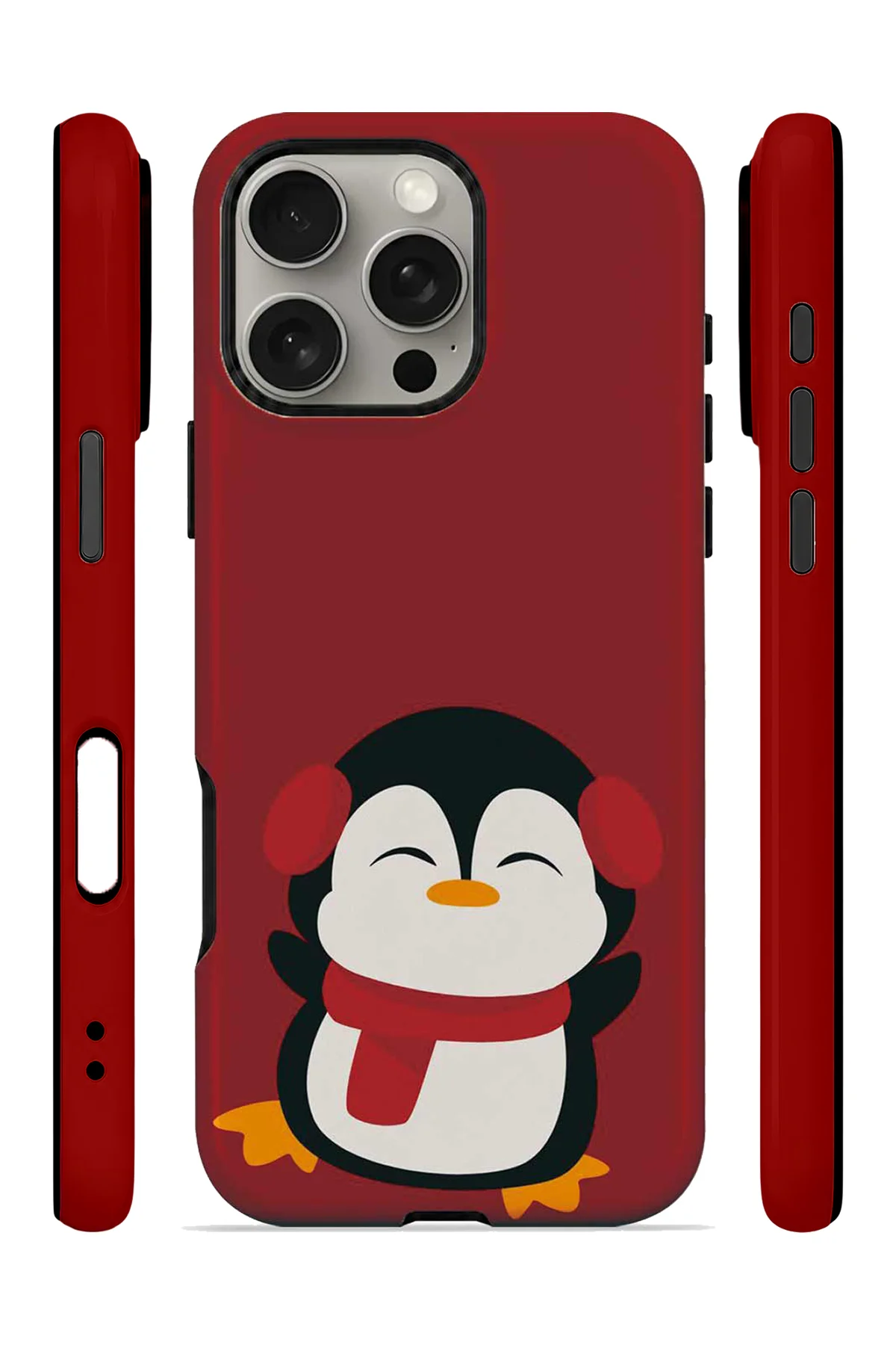 iPhone 16 Pro Max Vorian Çift Katmanlı Kırmızı Penguenli Kılıf - Görsel 3