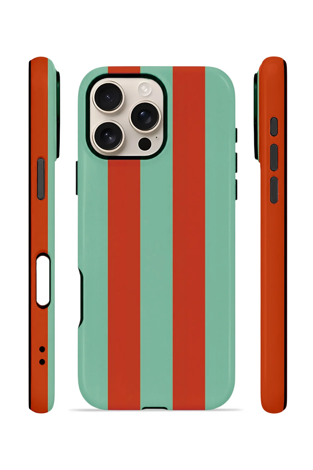 iPhone 16 Pro Max Vorian Çift Katmanlı MagSafe Kılıf Terracotta Mint Stripe
