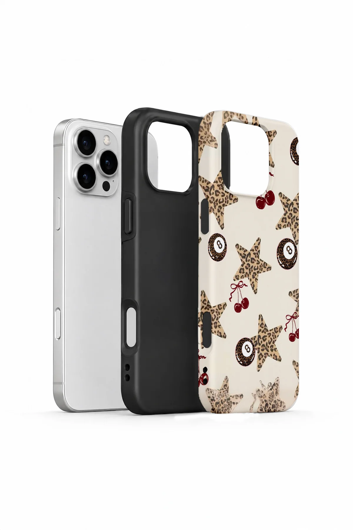 iPhone 16 Pro Vorian Çift Katmanlı Kirazlı Leopar Yıldız Kılıf - Görsel 2