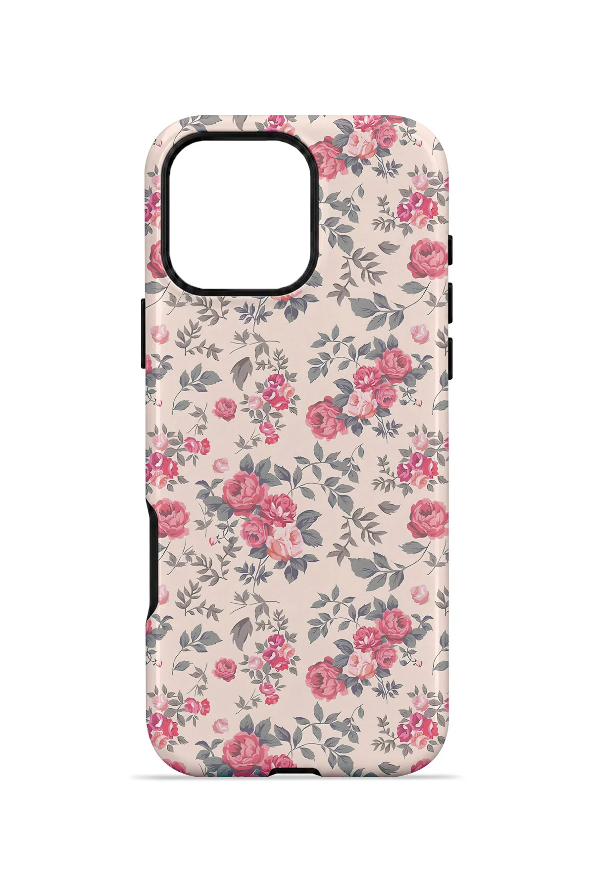 iPhone 16 Pro Vorian Çift Katmanlı Pembe Vintage Çiçek Kılıf - Görsel 4
