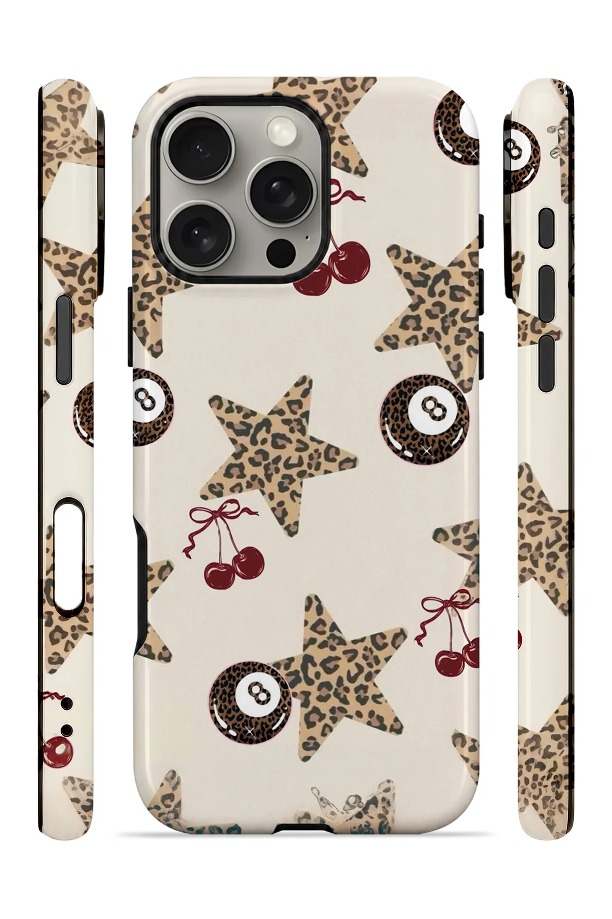 iPhone 16 Pro Vorian Çift Katmanlı Kirazlı Leopar Yıldız Kılıf - Görsel 3