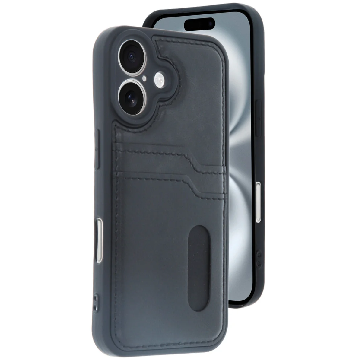 iPhone 16 Sara Kartvizitli Deri Kılıf - Siyah Premium Koruma