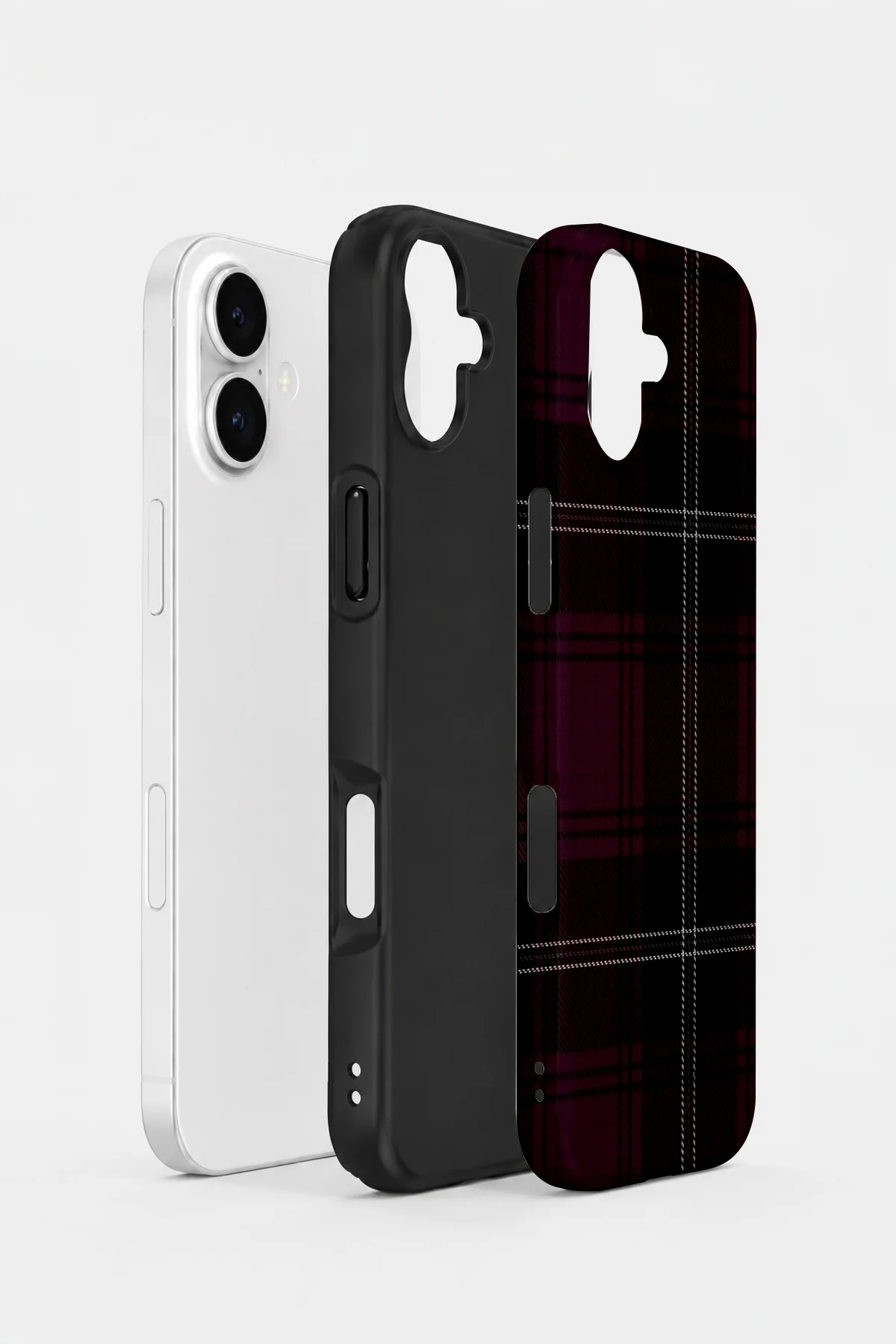 iPhone 16 Vorian Çift Katmanlı Mürdüm Siyah Ekose Kılıf - Görsel 2