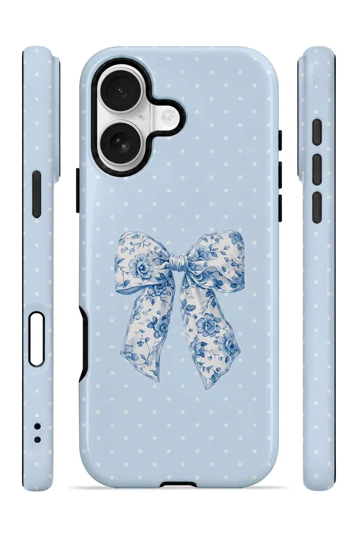 iPhone 16 Vorian Çift Katmanlı Blue Toile Bow Kılıf - Görsel 3