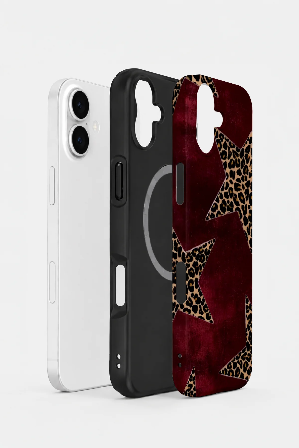 iPhone 16 Vorian Çift Katmanlı MagSafe Kılıf Bordeaux Leopard Star