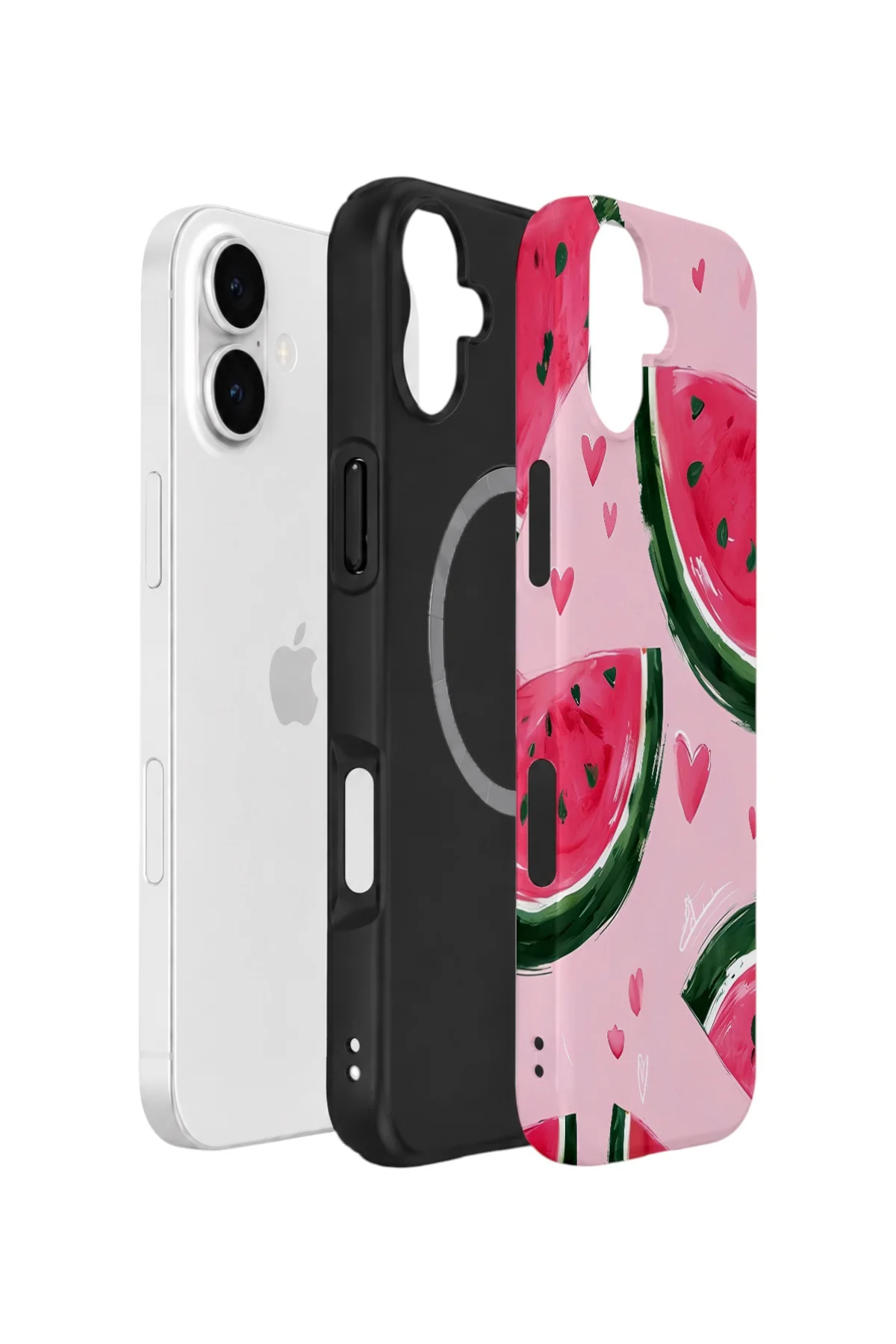 iPhone 16 Vorian Çift Katmanlı MagSafe Kılıf Watermelon Hearts