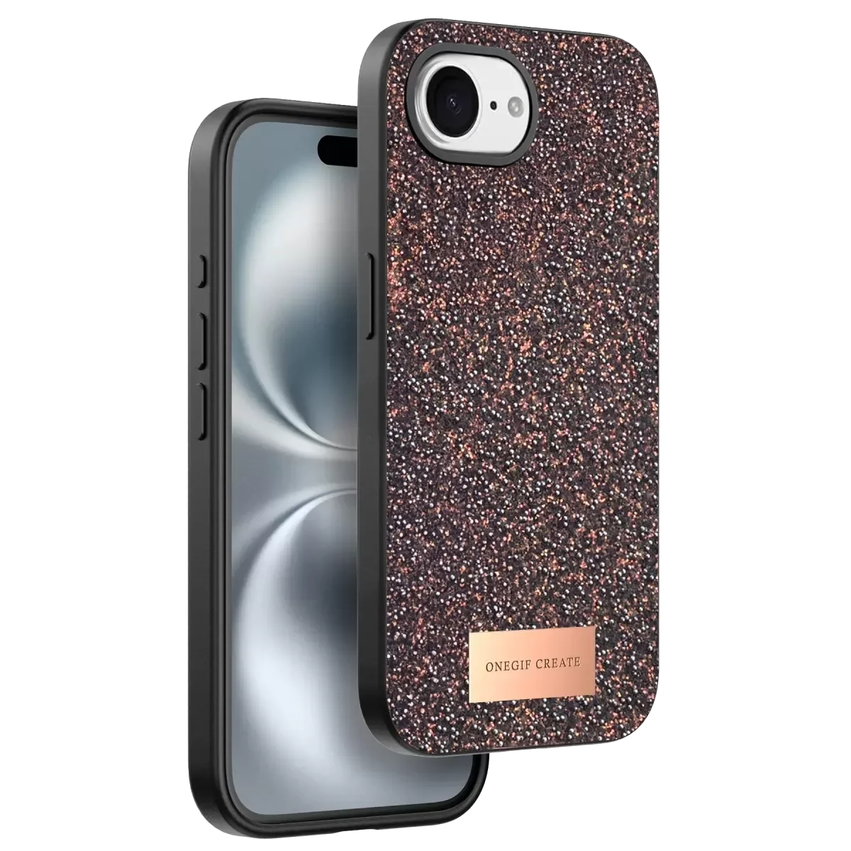 iPhone 16E ile Uyumlu Bright Simli Kapak - Derin Mor, Zarif Boncuk İşlemeli