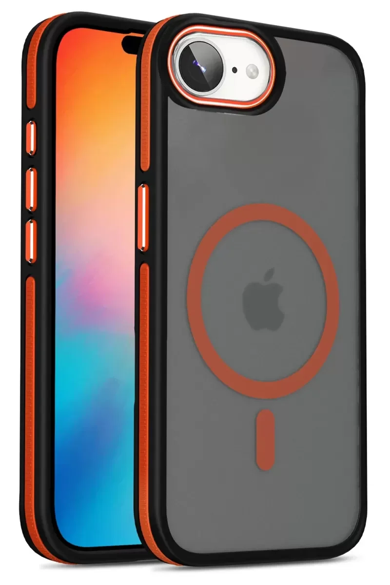 iPhone 16E ile Uyumlu Winner MagSafe Kılıf - Turuncu Darbe Koruyucu Kapak