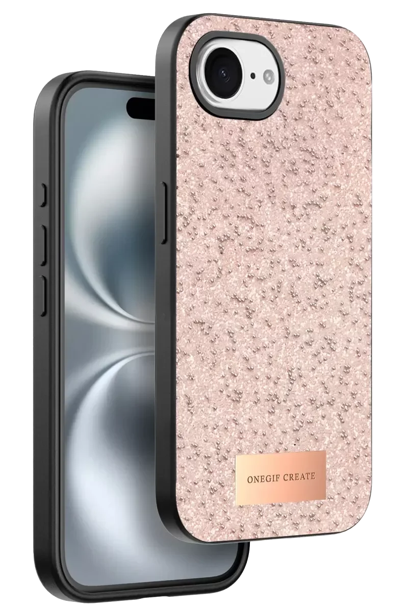 iPhone 16E ile Uyumlu Bright Simli Kapak - Pembe Zarif Boncuk İşlemeli Şık Kılıf