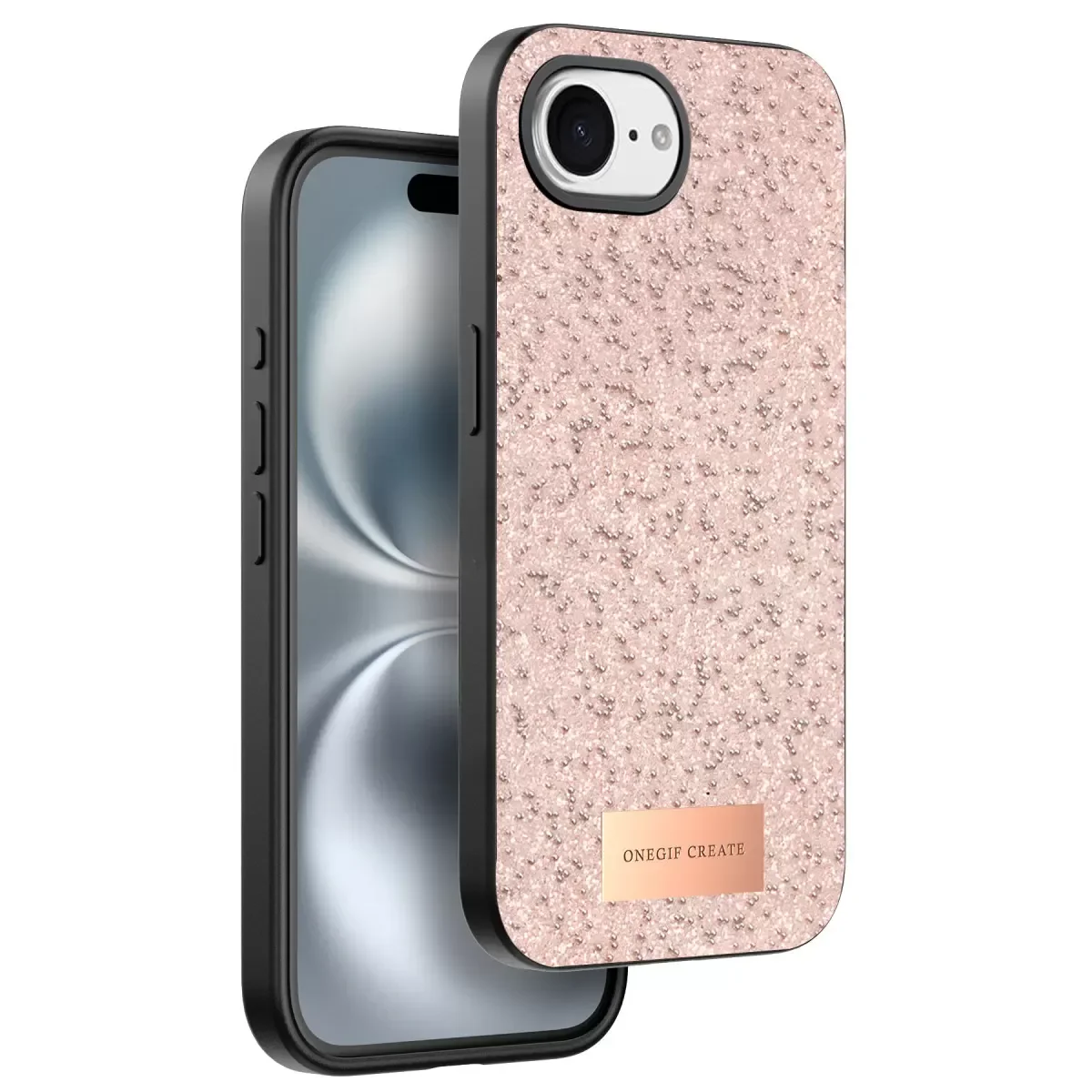 iPhone 16E ile Uyumlu Bright Simli Kapak - Pembe Zarif Boncuk İşlemeli Şık Kılıf