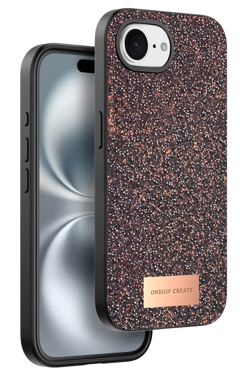 iPhone 16E ile Uyumlu Bright Simli Kapak - Derin Mor, Zarif Boncuk İşlemeli