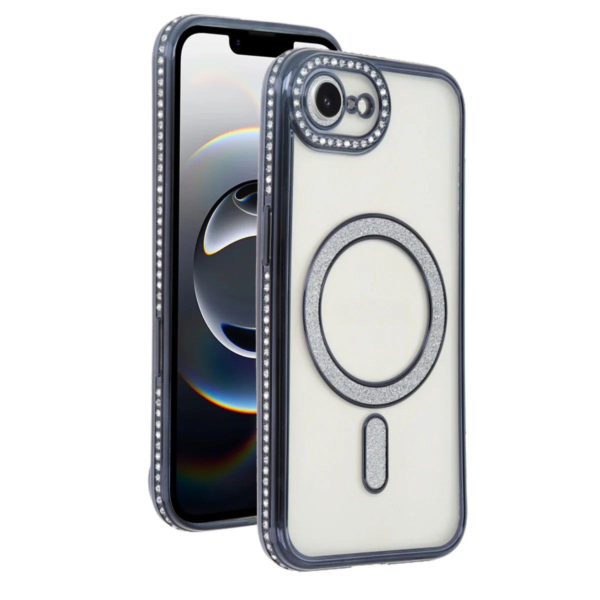 iPhone 16E Joke Simli Magneticsafe Kılıf - Siyah TPU Kristal Arka
