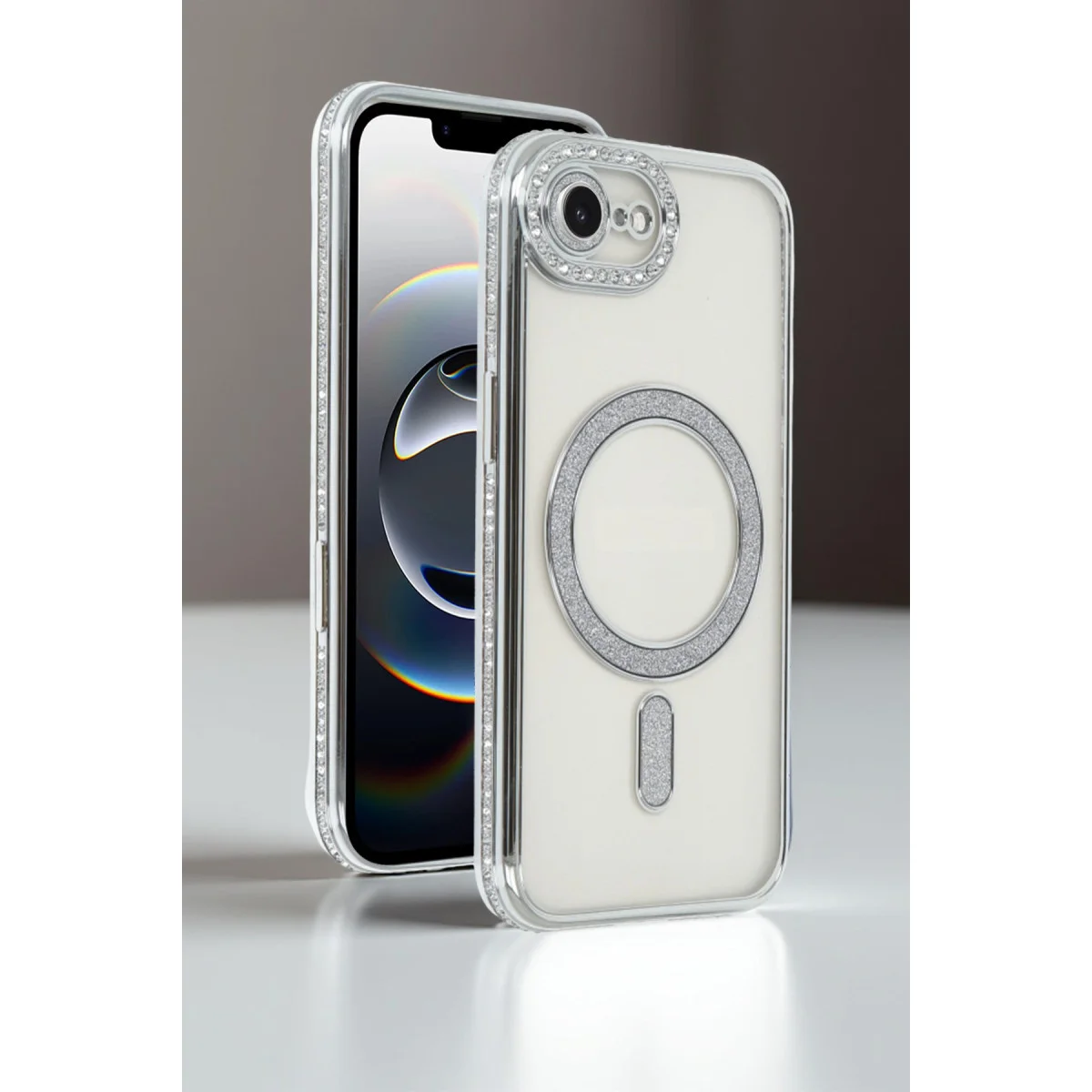 iPhone 16E Joke Simli Magneticsafe Kılıf - Siyah TPU Kristal Arka