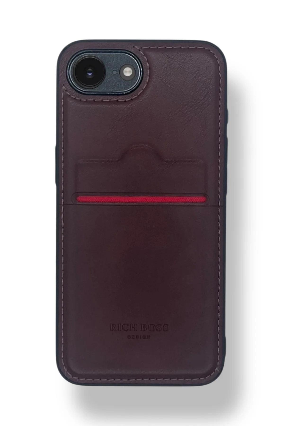 iPhone 16E Kartlıklı Rich Boss Lüx Deri Kılıf Açık Kahverengi