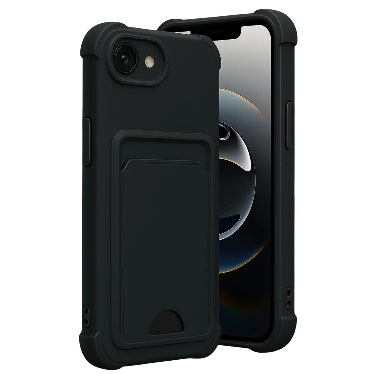 iPhone 16E Kelvin Kartvizitli Silikon Kılıf - Siyah, Pürüzsüz ve Fonksiyonel