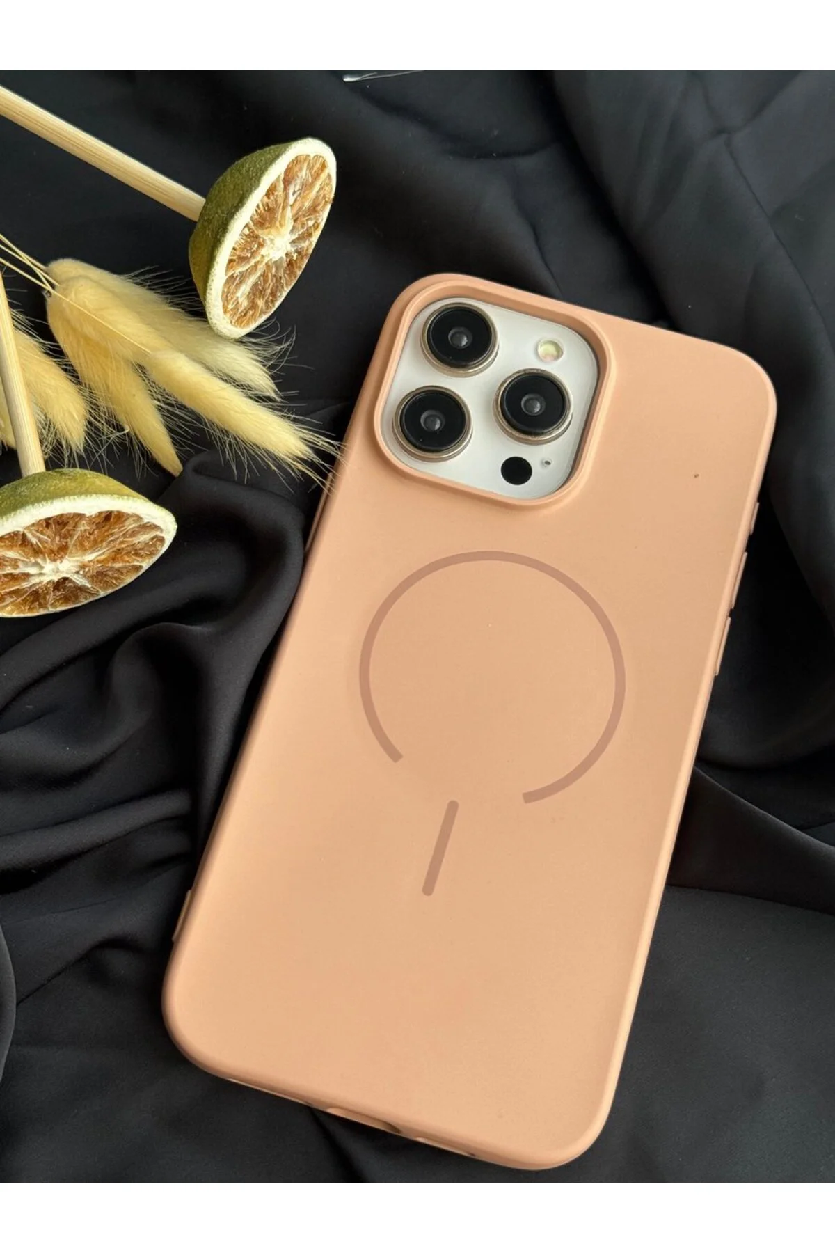 iPhone 16E MagSafe Mat Silikon Kılıf Şeftali