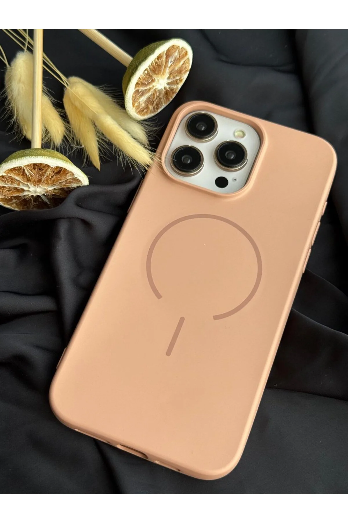 iPhone 16E MagSafe Mat Silikon Kılıf Şeftali