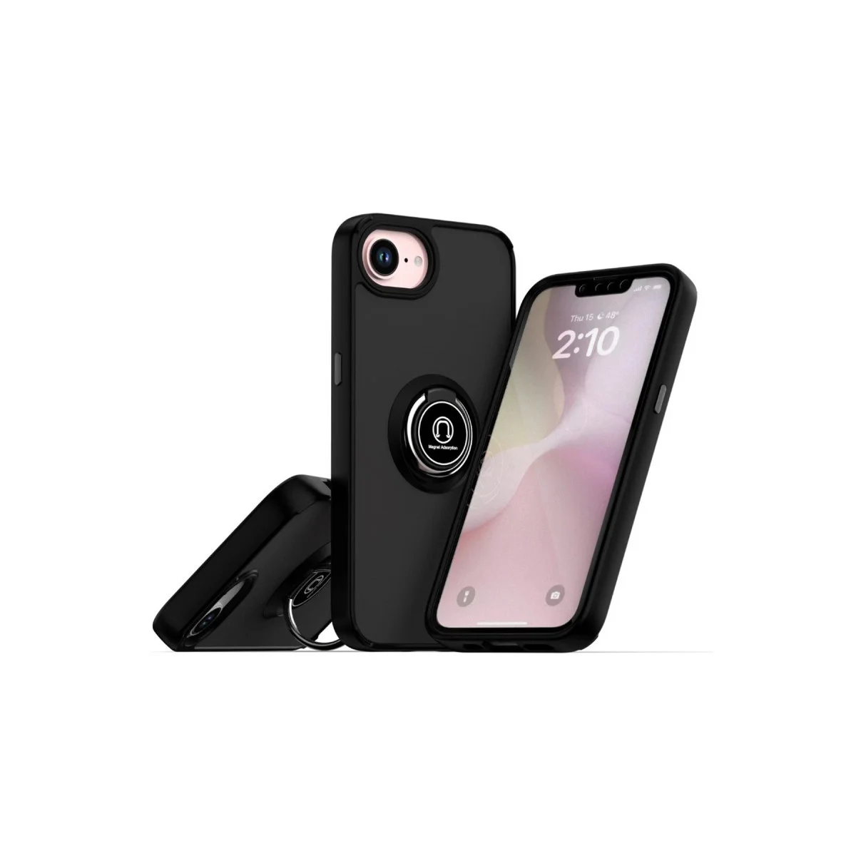 iPhone 16E Montreal Yüzüklü Silikon Kapak - Siyah, Parmak İzi Bırakmayan ve Metal Halkalı Tasarım