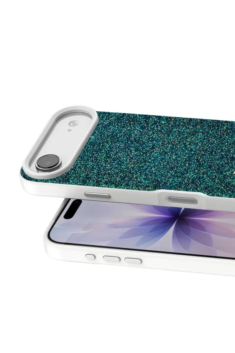 iPhone 17 Air ile Uyumlu Bright Simli Kapak - Koyu Yeşil Boncuk İşlemeli
