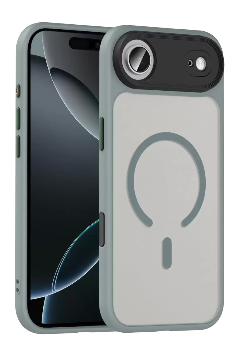 iPhone 17 Air ile Uyumlu Megane MagSafe Kapak - Titan Gri, 360° Askeri Sınıf Koruma