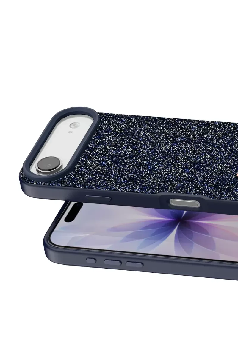 iPhone 17 Air ile Uyumlu Bright Simli Kapak - Mavi, Zarif Boncuk İşlemeli Telefon Kılıfı