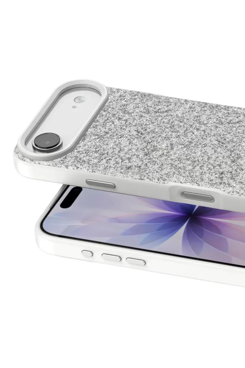 iPhone 17 Air ile Uyumlu Bright Simli Kapak - Beyaz, Zarif Boncuk İşlemeli Şık Kılıf