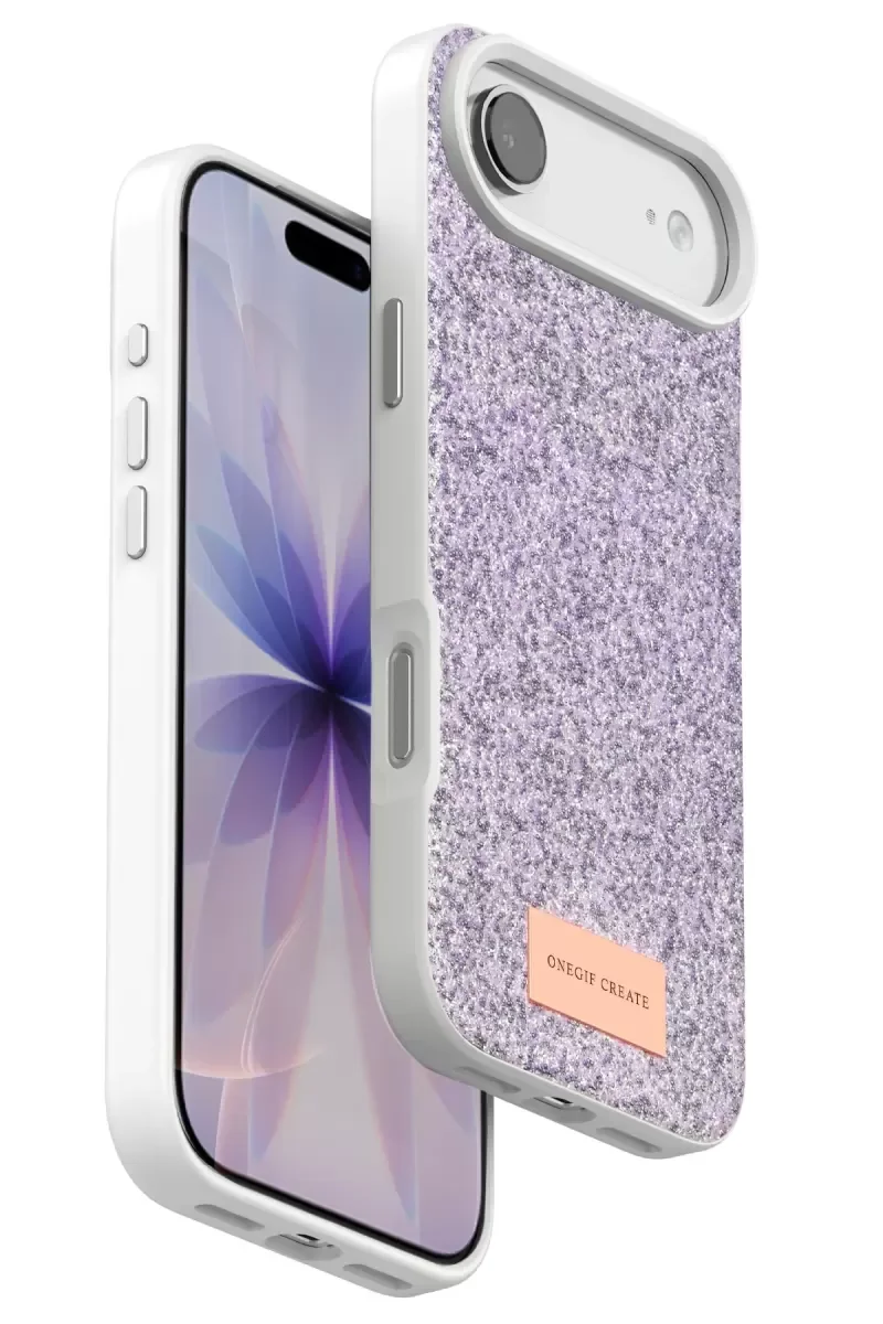 iPhone 17 Air ile Uyumlu Bright Simli Kapak - Lila Boncuk İşlemeli Şık Telefon Kılıfı