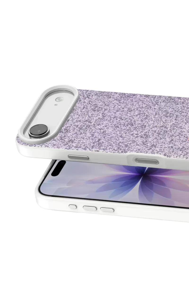 iPhone 17 Air ile Uyumlu Bright Simli Kapak - Lila Boncuk İşlemeli Şık Telefon Kılıfı
