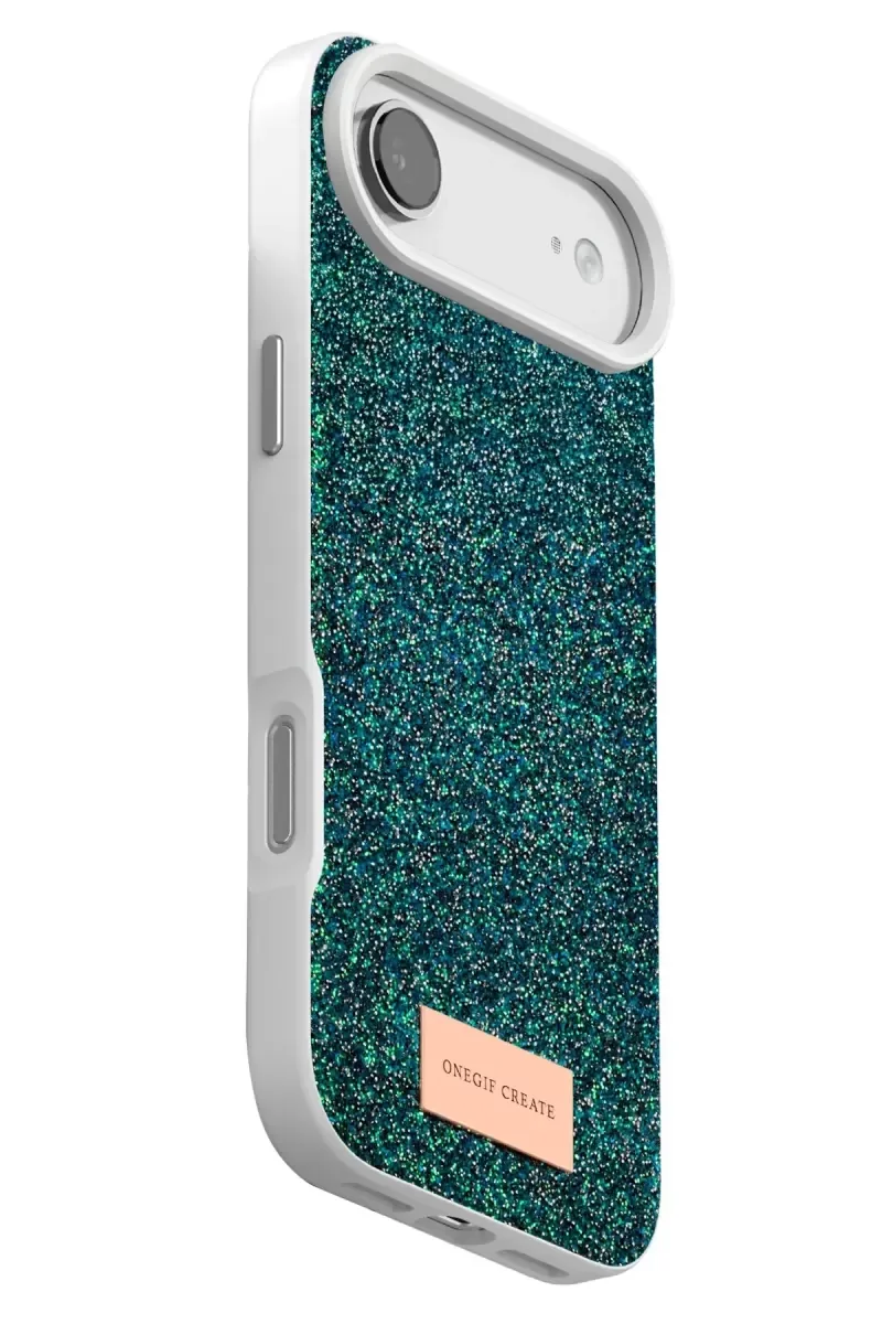 iPhone 17 Air ile Uyumlu Bright Simli Kapak - Koyu Yeşil Boncuk İşlemeli