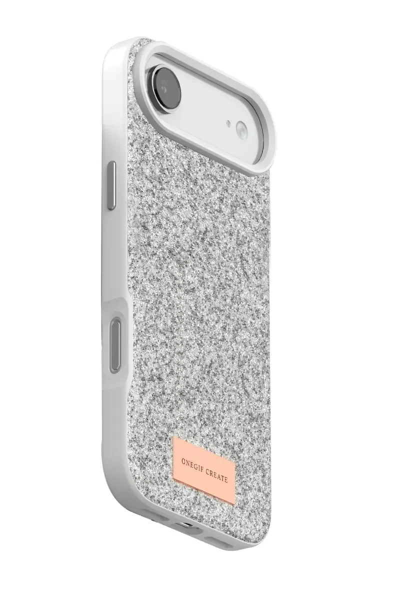 iPhone 17 Air ile Uyumlu Bright Simli Kapak - Beyaz, Zarif Boncuk İşlemeli Şık Kılıf