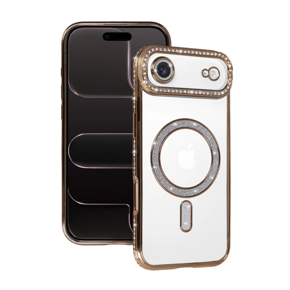iPhone 17 Air Joke Simli Magneticsafe Kılıf - Parlak Elmas Tasarımı ve Kablosuz Şarj Desteği - Gold