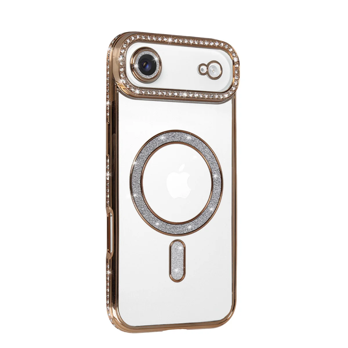 iPhone 17 Air Joke Simli Magneticsafe Kılıf - Parlak Elmas Tasarımı ve Kablosuz Şarj Desteği - Gold
