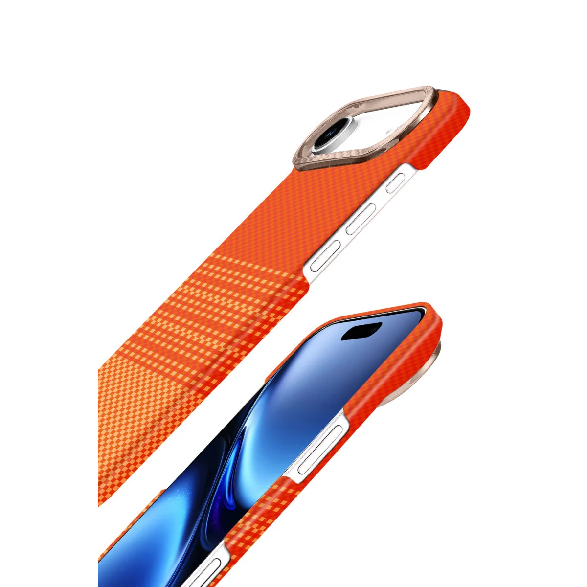 iPhone 17 Air Vega Magsafe Kapak - Turuncu Lüks Simli Kamera Çerçevesi