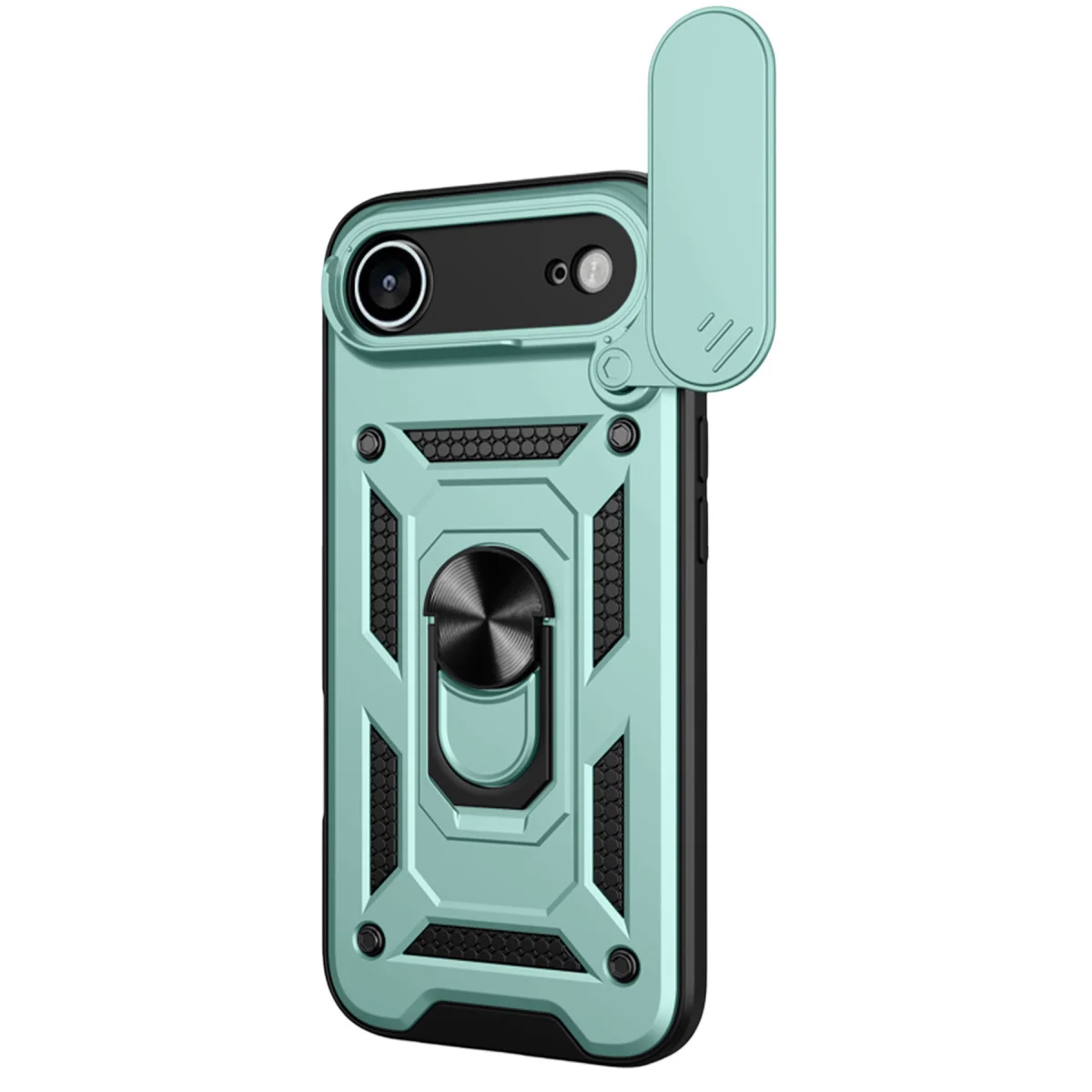 iPhone 17 Air Yeşil Pars Lens Yüzüklü Silikon Kılıf - Kamera ve Stand Özellikli
